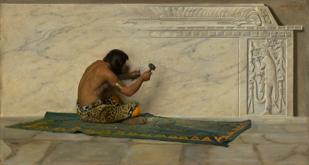 An Aztec Sculptor by George de Forest Brush (American, 1854 or 1855 - 1941), 16X12"(A3)Poster Print