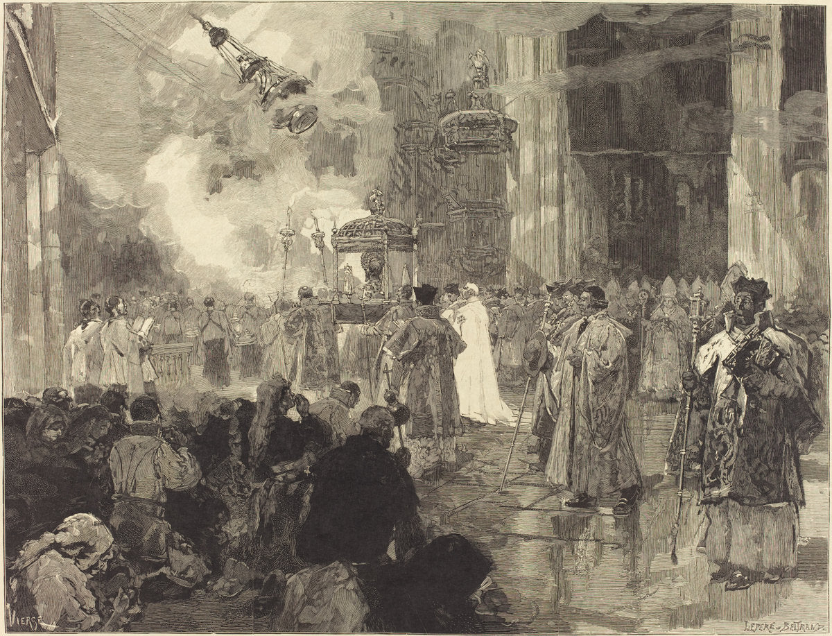 Les Fêtes de Sainte-Jacques de Compostelle: La Procession des Réliques by Daniel Vierge (Spanish, 1851 - 1904), 16X12"(A3)Poster Print