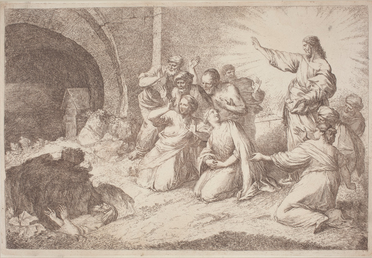 The Raising of Lazarus by Gaetano Zompini, after Giovanni Benedetto Castiglione (Italian, 1700 - 1778), 16X12"(A3)Poster Print