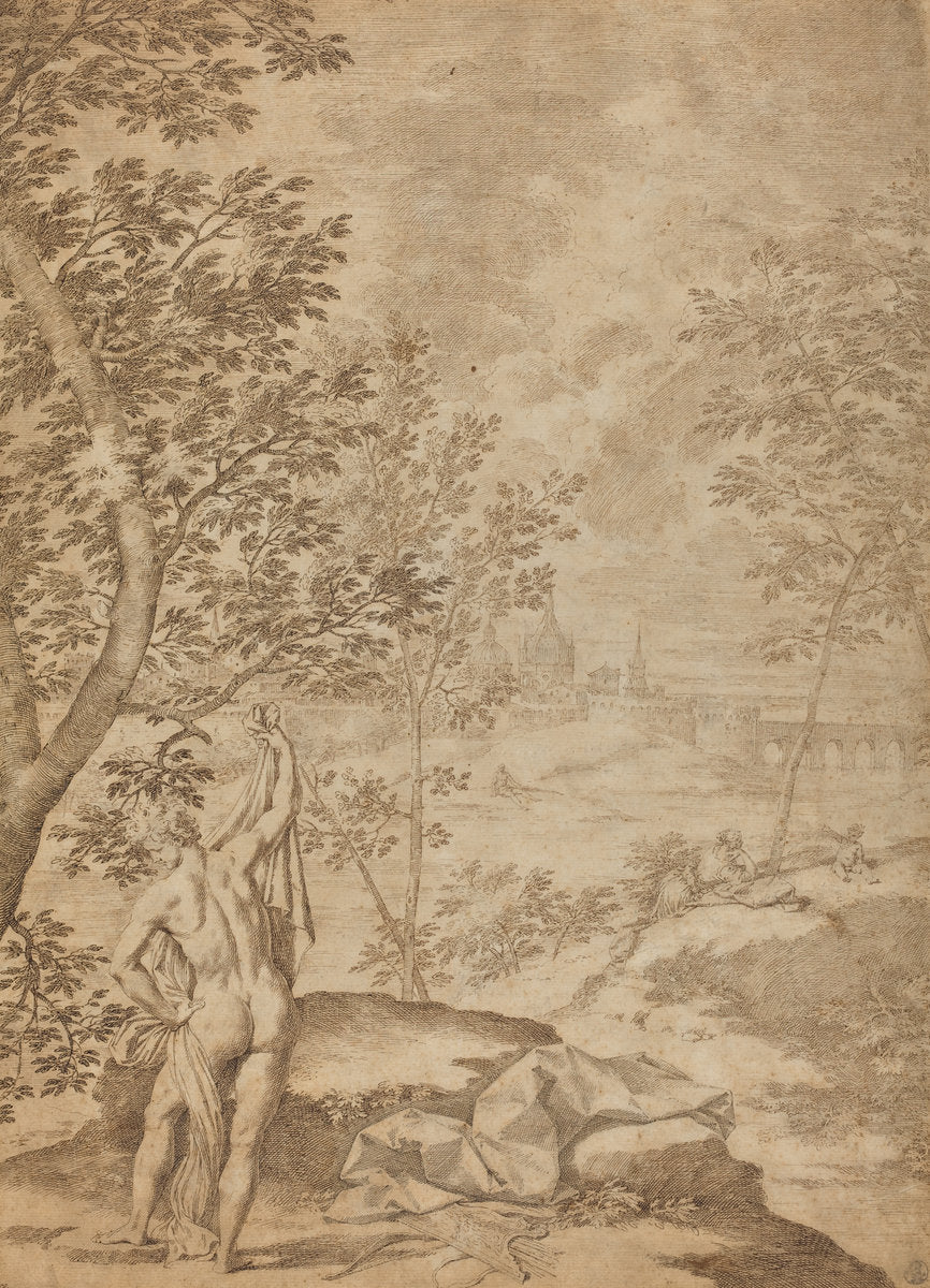 Apollo Standing in a River Landscape by Donato Creti (Bolognese, 1671 - 1749), 16X12"(A3)Poster Print