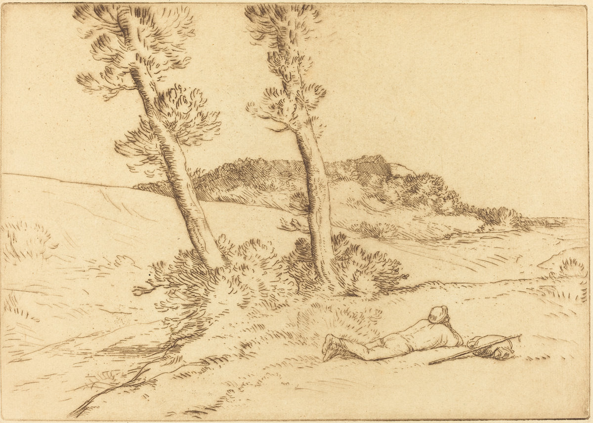 Traveler Reclining on the Grass (Le voyageur etendu sur le gazon) by Alphonse Legros (French, 1837 - 1911), 16X12"(A3)Poster Print