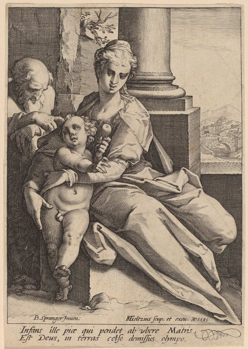 The Holy Family by Hendrik Goltzius after Bartholomaeus Spranger (Dutch, 1558 - 1617), 16X12"(A3)Poster Print
