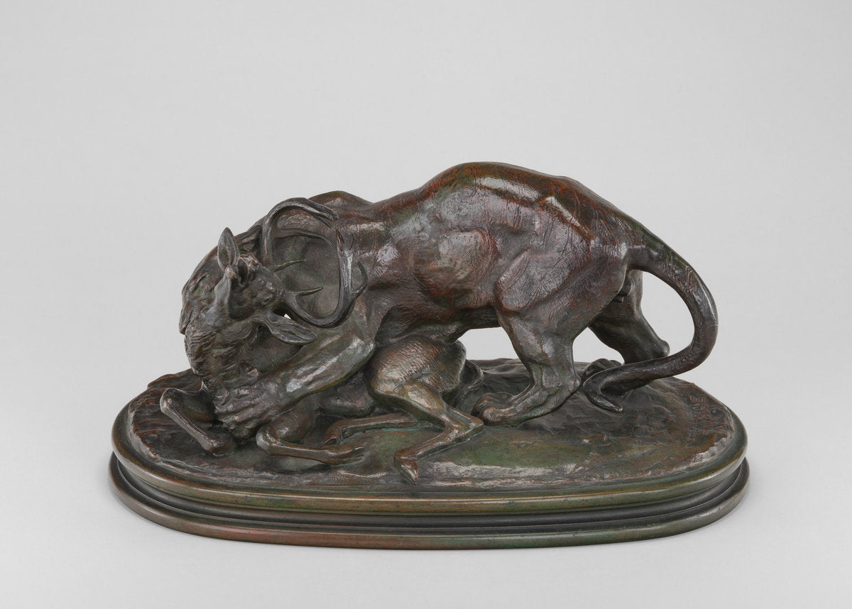 Tiger Attacking a Stag by Antoine-Louis Barye (French, 1795 - 1875), 16X12"(A3)Poster Print