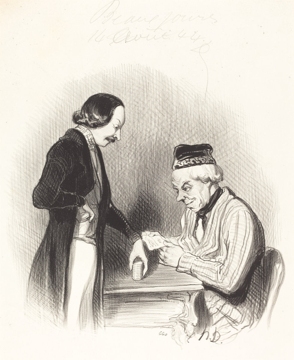 L'Escompte d'un billet by Honoré Daumier (French, 1808 - 1879), 16X12"(A3)Poster Print
