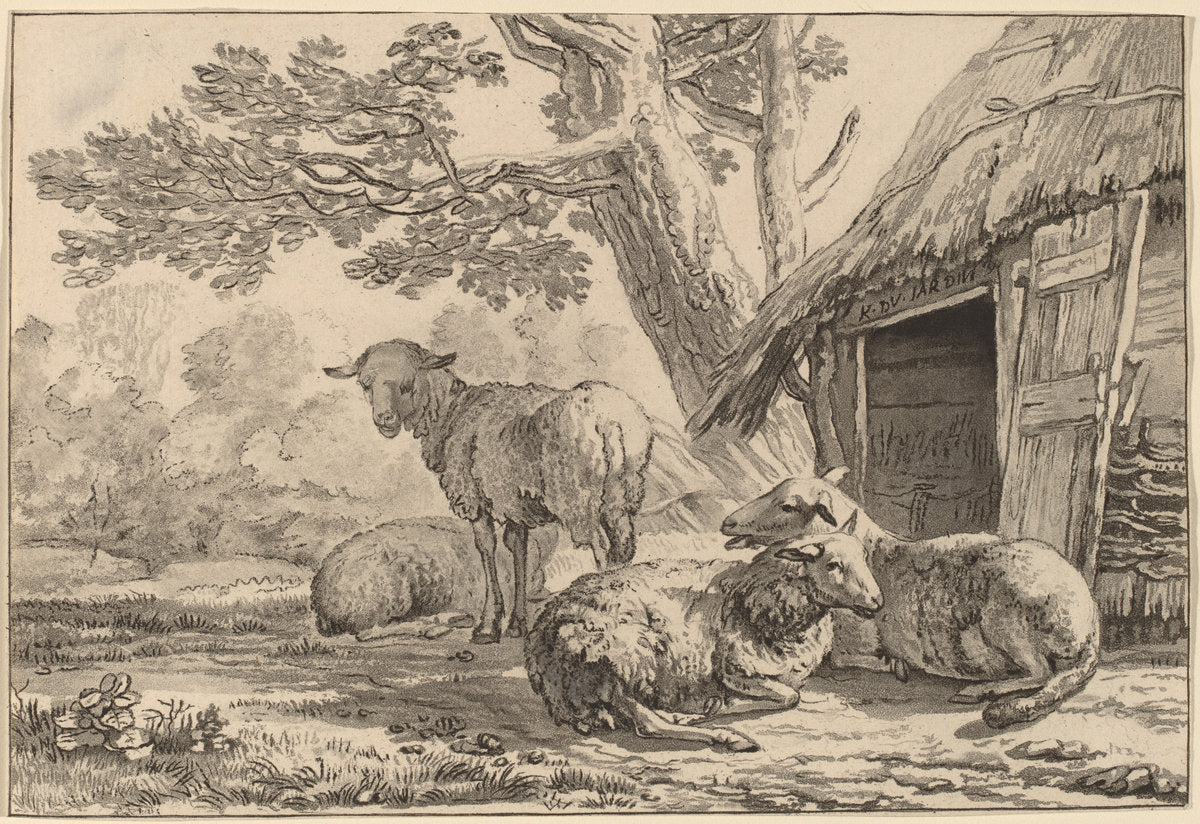 Sheepcote by Cornelis Ploos van Amstel and Cornelis Brouwer after Karel Dujardin (Dutch, 1726 - 1798), 16X12"(A3)Poster Print