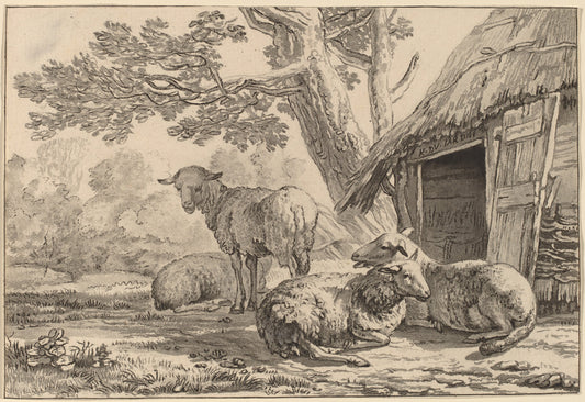 Sheepcote by Cornelis Ploos van Amstel and Cornelis Brouwer after Karel Dujardin (Dutch, 1726 - 1798), 16X12"(A3)Poster Print