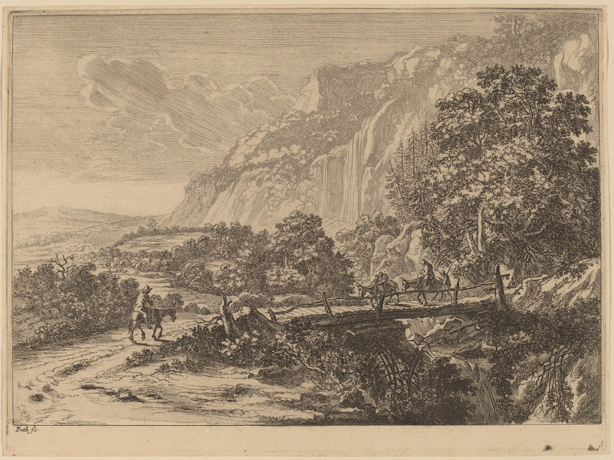 The Wooden Bridge at Sulmona near Tivoli by Jan Both (Dutch, 1615/1618 - 1652), 16X12"(A3)Poster Print