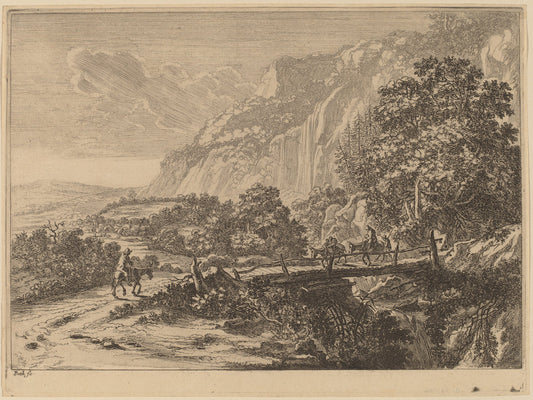 The Wooden Bridge at Sulmona near Tivoli by Jan Both (Dutch, 1615/1618 - 1652), 16X12"(A3)Poster Print