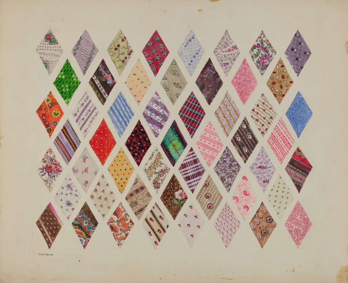 Patches of Diamond Patchwork Quilt by Edith Magnette (American, active c. 1935), 16X12"(A3)Poster Print