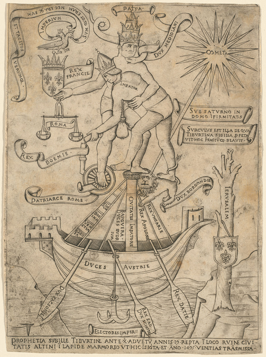 c. 1495 by Italian 15th Century (Allegory of the Emperor and the Pope), 16X12"(A3)Poster Print
