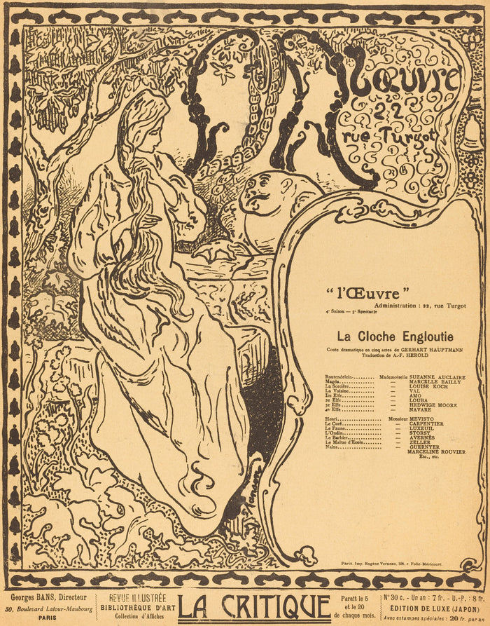 La Cloche engloutie by Paul Ranson (French, 1862 - 1909), 16X12