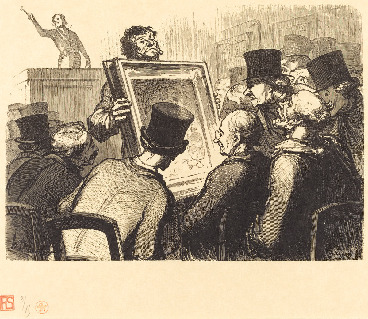 Les Amateurs de tableaux a l'hotel Bouillon by Charles Maurand after Honoré Daumier (French, active 1863/1881), 16X12"(A3)Poster Print