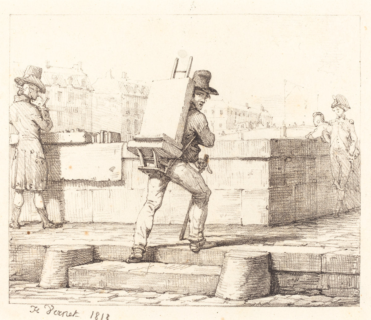 Artist Carrying Easel with a Lithographic Stone by Horace Vernet (French, 1789 - 1863), 16X12"(A3)Poster Print