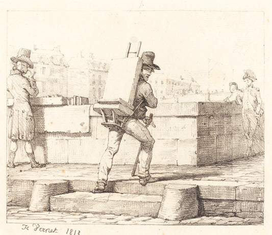 Artist Carrying Easel with a Lithographic Stone by Horace Vernet (French, 1789 - 1863), 16X12"(A3)Poster Print