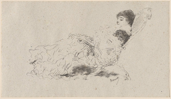 The Artist's Daughter Eleonora Reclining on a Chaise-Longue by Domenico Morelli (Neapolitan, 1823 - 1901), 16X12"(A3)Poster Print