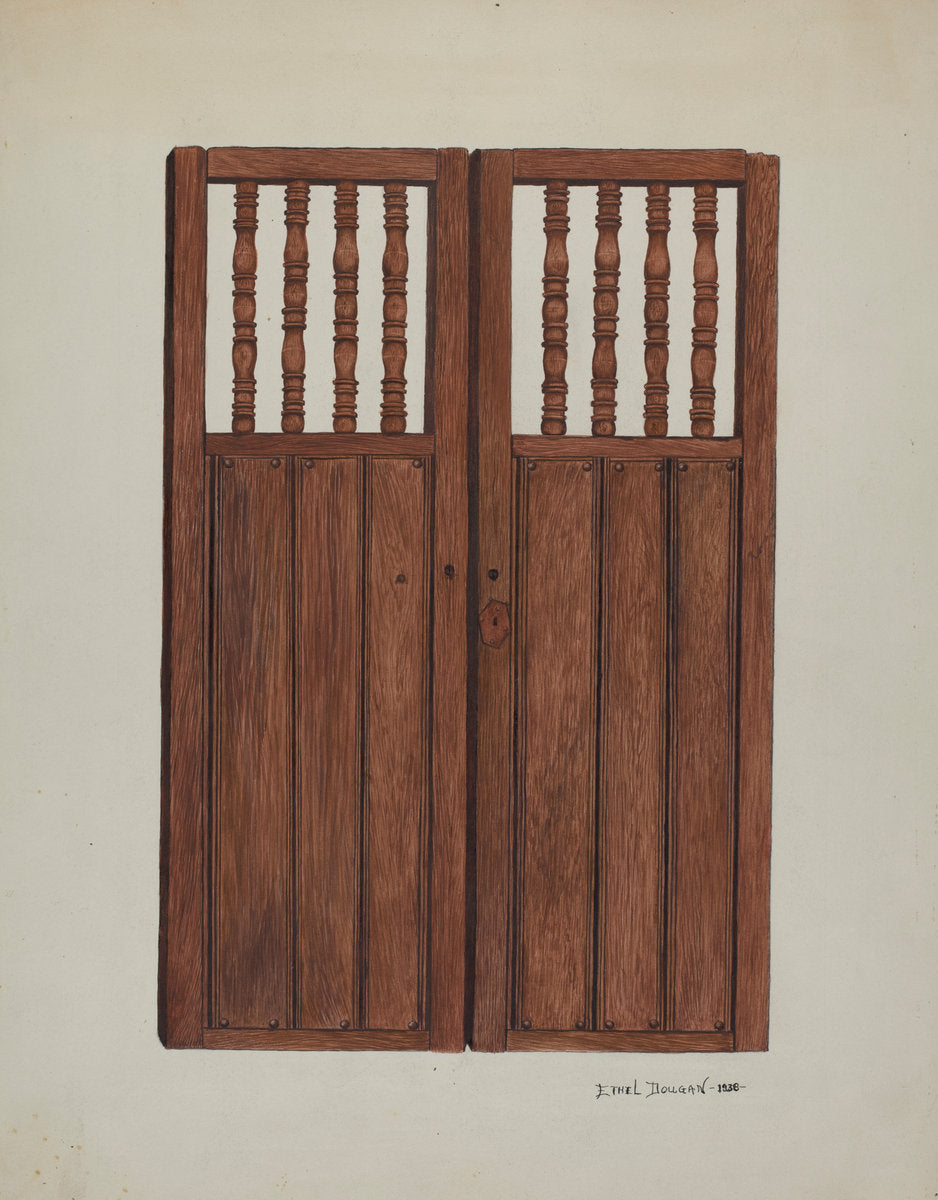 Doors to Baptistry - Mission San Juan Bautista by Ethel Dougan (American, 1898 - 1976), 16X12"(A3)Poster Print
