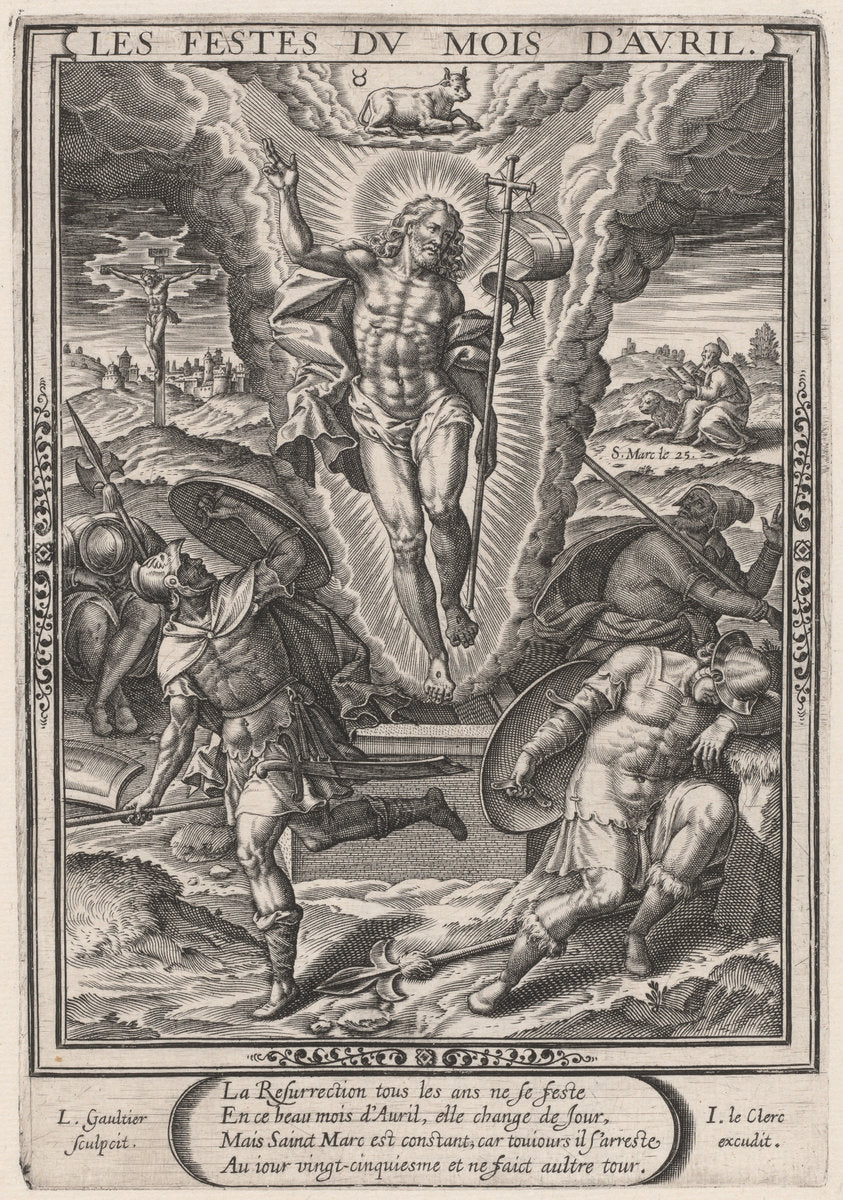 Les Festes du mois d'Avril (April: The Resurrection) by Léonard Gaultier (French, 1561 - 1641), 16X12"(A3)Poster Print