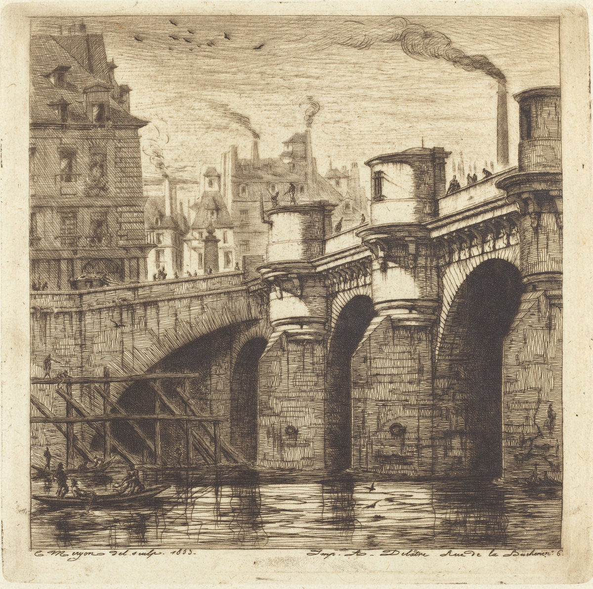 Le Pont Neuf, Paris by Charles Meryon (French, 1821 - 1868), 16X12"(A3)Poster Print