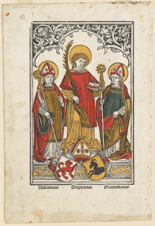 Saint Valentine, Saint Stephen and Saint Maximilian by Hans Burgkmair I (German, 1473 - 1531), 16X12"(A3)Poster Print