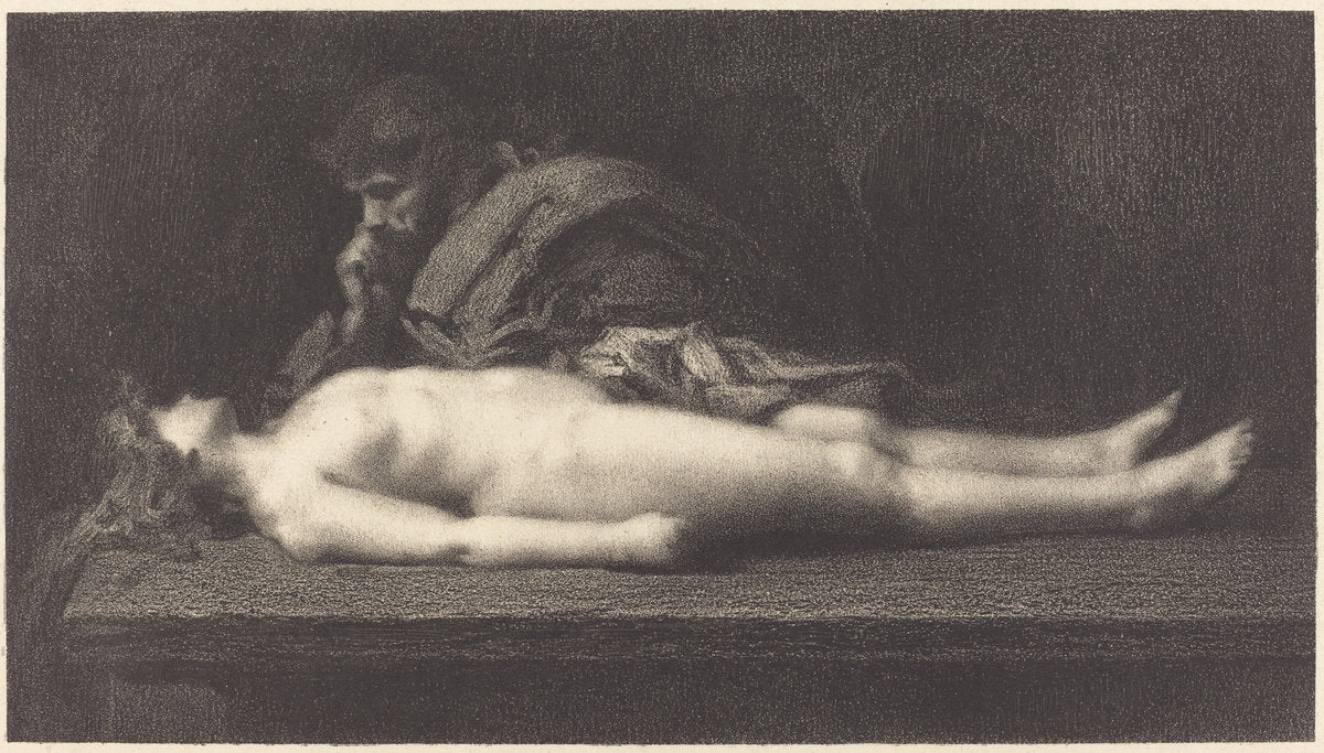 Levite of Ephraim and His Dead Wife by M.G. Fuchs after Jean-Jacques Henner (French, active c. 1890 - 1910), 16X12"(A3)Poster Print