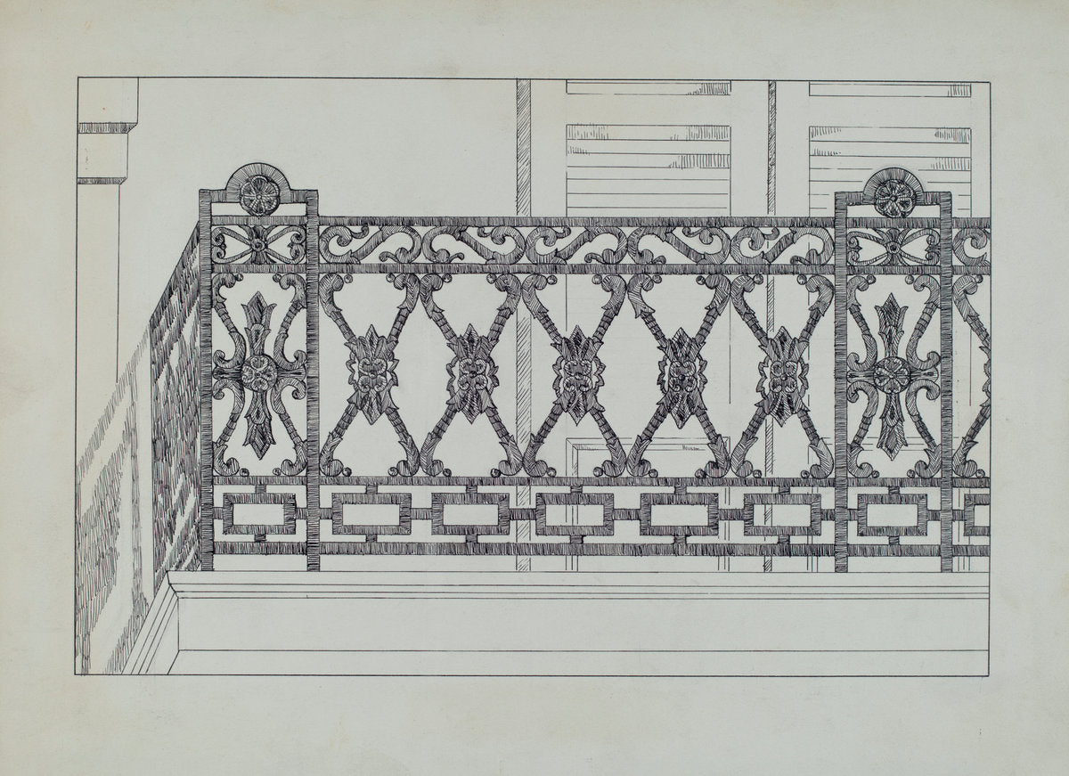 Cast Iron Balcony Railing by Arelia Arbo (American, active c. 1935), 16X12"(A3)Poster Print