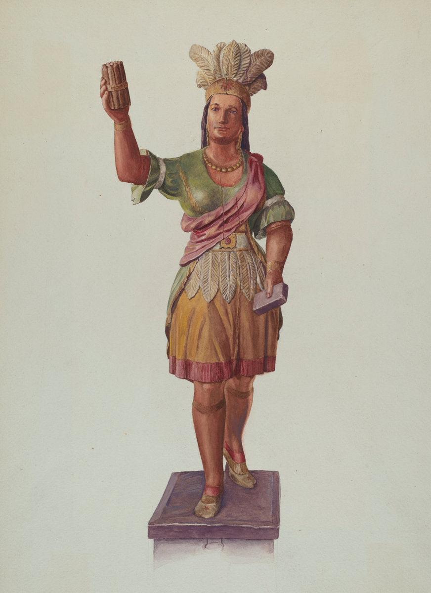 Cigar Store Pocahontas by Lucille Lacoursiere (American, active c. 1935), 16X12"(A3)Poster Print