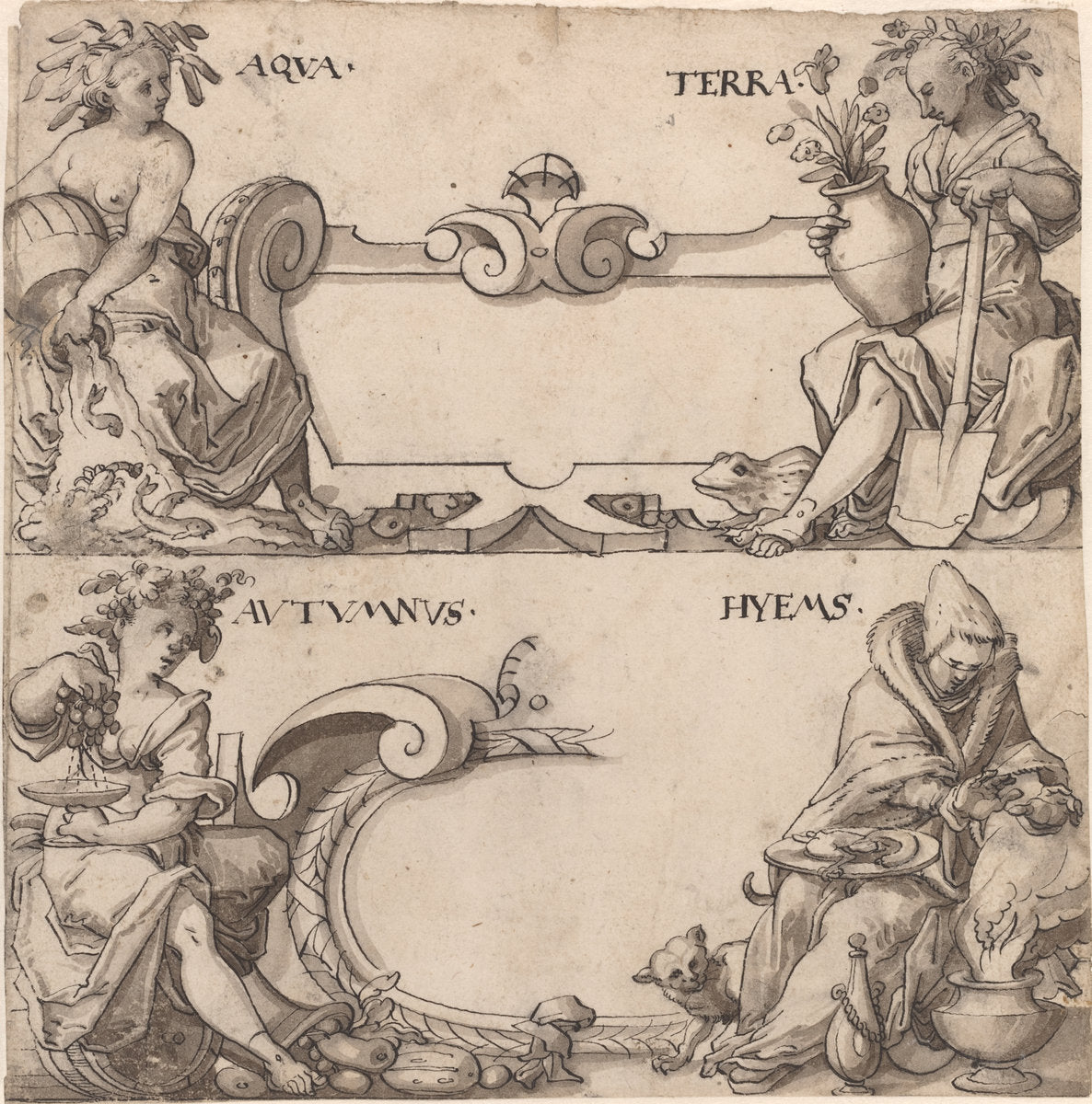 late 16th century by Swiss 16th Century (Water and Earth/Autumn and Winter), 16X12"(A3)Poster Print