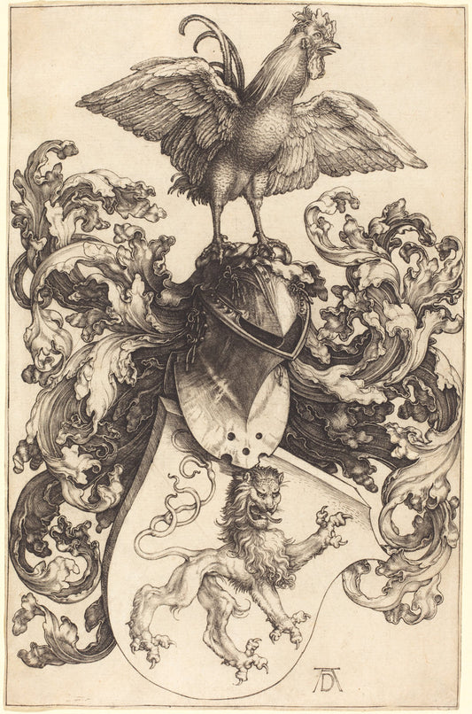 Coat of Arms with a Lion and a Cock by Albrecht Dürer (German, 1471 - 1528), 16X12"(A3)Poster Print