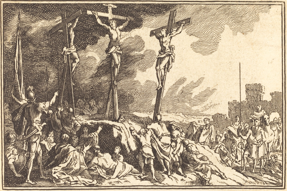 engraving by after Sébastien Le Clerc I (Christ on the Cross between the Two Thieves), 16X12"(A3)Poster Print