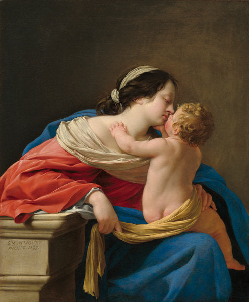 Madonna and Child by Simon Vouet (French, 1590 - 1649), 16X12"(A3)Poster Print