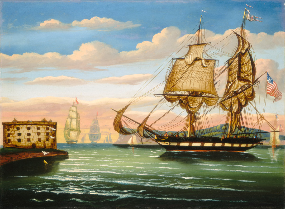 Bay of New York, Sunset by Thomas Chambers (American, 1808 - 1866 or after), 16X12"(A3)Poster Print