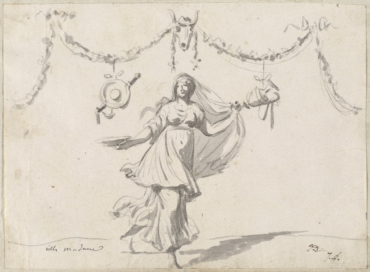 Ornament with a Woman in Ancient Dress by Jacques-Louis David (French, 1748 - 1825), 16X12"(A3)Poster Print