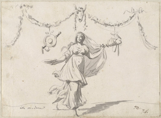 Ornament with a Woman in Ancient Dress by Jacques-Louis David (French, 1748 - 1825), 16X12"(A3)Poster Print