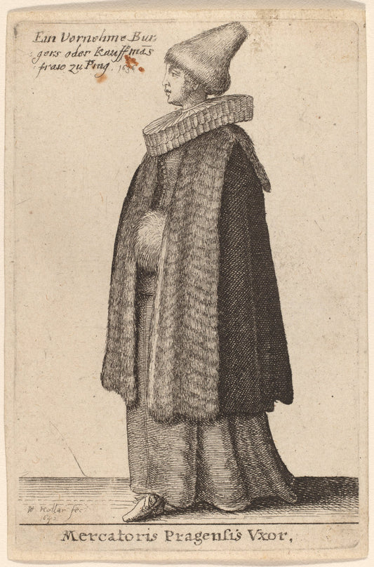 Mercatoris Pragensis Vxor by Wenceslaus Hollar (Bohemian, 1607 - 1677), 16X12"(A3)Poster Print