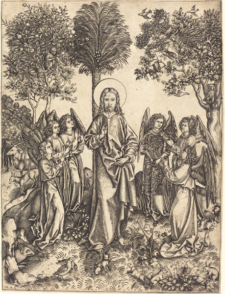 Christ in the Wilderness Served by Angels by Master i.e. (German, active c. 1480/1500), 16X12"(A3)Poster Print