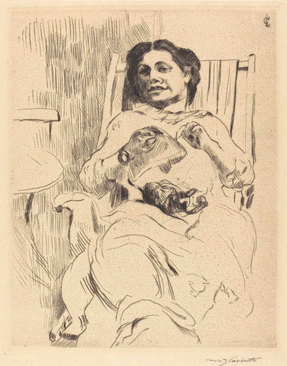 Woman with Needlework (Frau mit Handarbeit) by Lovis Corinth (German, 1858 - 1925), 16X12"(A3)Poster Print