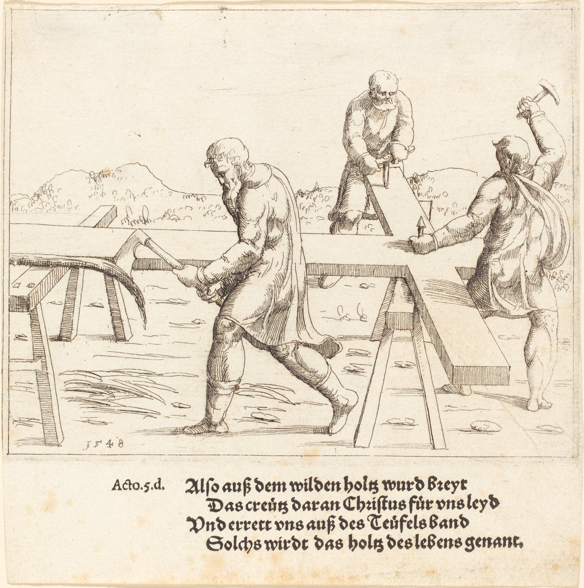 The Preparation of the Cross by Augustin Hirschvogel (German, 1503 - 1553), 16X12"(A3)Poster Print