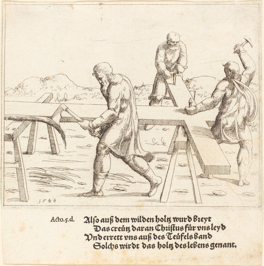 The Preparation of the Cross by Augustin Hirschvogel (German, 1503 - 1553), 16X12"(A3)Poster Print