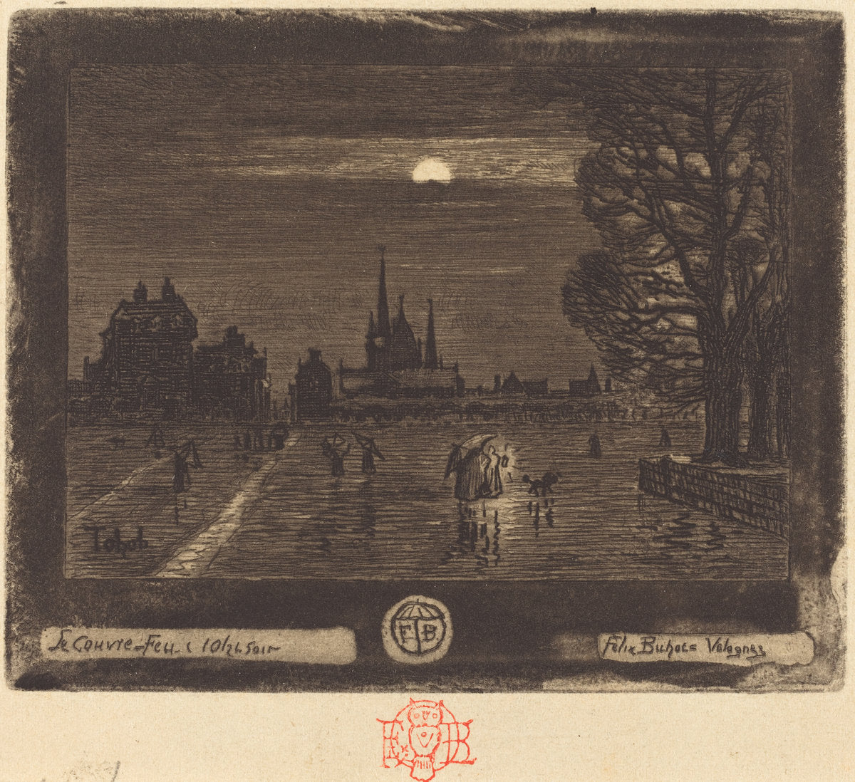 Le Couvre-Feu (The Curfew) [recto] by Félix-Hilaire Buhot (French, 1847 - 1898), 16X12"(A3)Poster Print