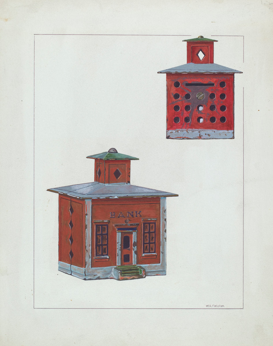 Red School House Bank by William O. Fletcher (American, active c. 1935), 16X12"(A3)Poster Print