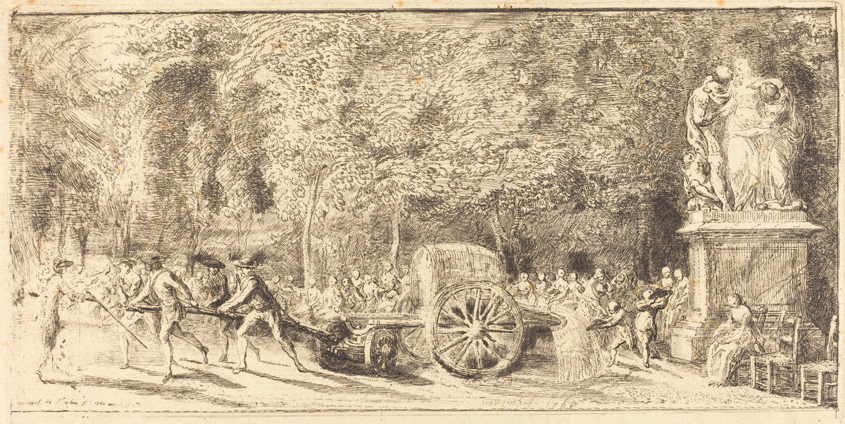 Le tonneau d'arrosage [upper half] by Gabriel Jacques de Saint-Aubin (French, 1724 - 1780), 16X12"(A3)Poster Print
