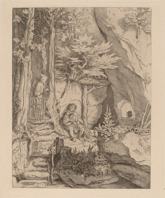 A Monk with a Bagpipe Player by Moritz von Schwind (Austrian, 1804 - 1871), 16X12"(A3)Poster Print