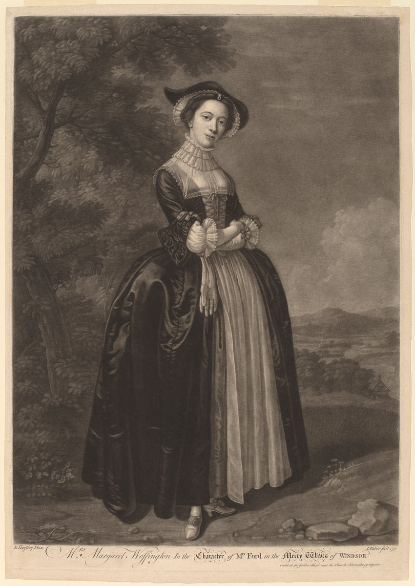 Mrs. Margaret Woffington in the Character of Mrs. Ford in the Merry Wives of Windsor by John Faber II after Edward Haytley (Dutch, c. 1684 - 1756), 16X12"(A3)Poster Print