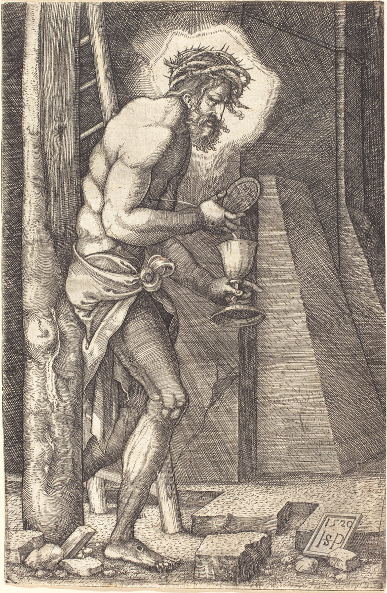 The Man of Sorrows at the Foot of the Cross by Sebald Beham (German, 1500 - 1550), 16X12"(A3)Poster Print