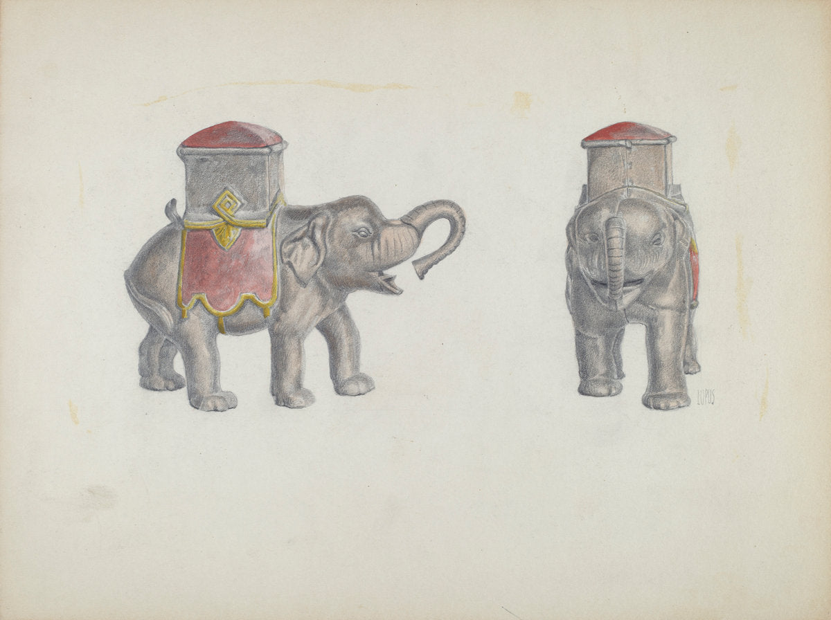 Iron Bank Elephant by Z.S. Lupus (American, active c. 1935), 16X12"(A3)Poster Print