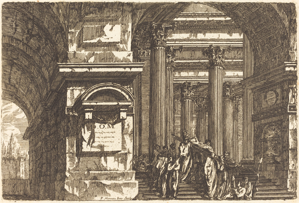 The Entrance of a Temple by Pierre Moreau (French, died 1762), 16X12"(A3)Poster Print