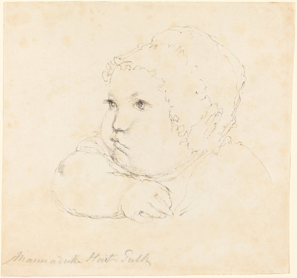 lithograph on wove paper by British 18th Century after John Flaxman (Head of a Child in a Cap), 16X12"(A3)Poster Print