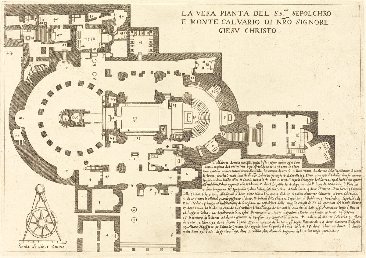 Plan of the Holy Sepulchre and Mount Calvary by Jacques Callot (French, 1592 - 1635), 16X12"(A3)Poster Print