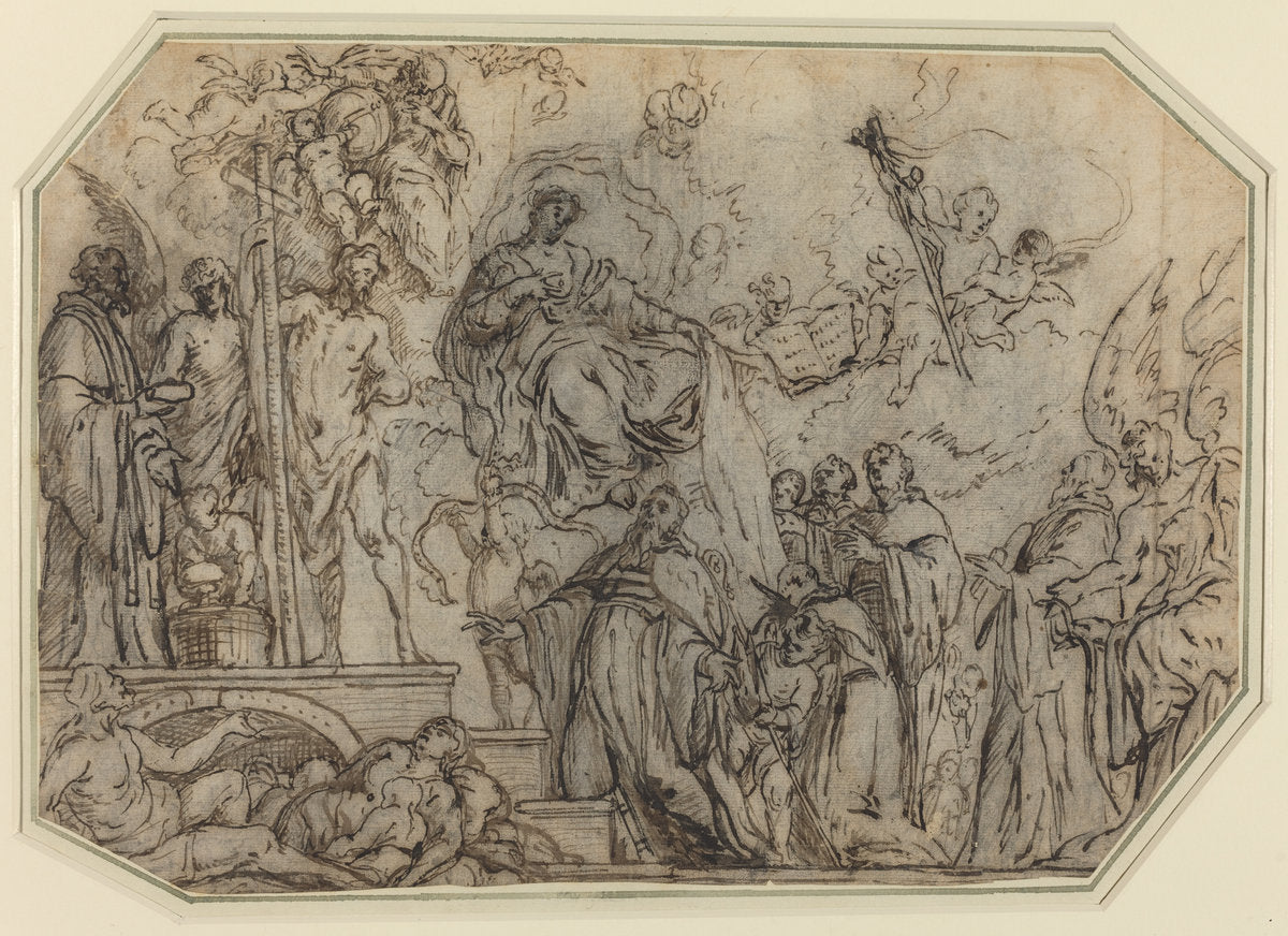 The Trinity and the Virgin Appearing to Ecclesiastics by Theodor Boeyermans (Flemish, 1620 - 1678), 16X12"(A3)Poster Print