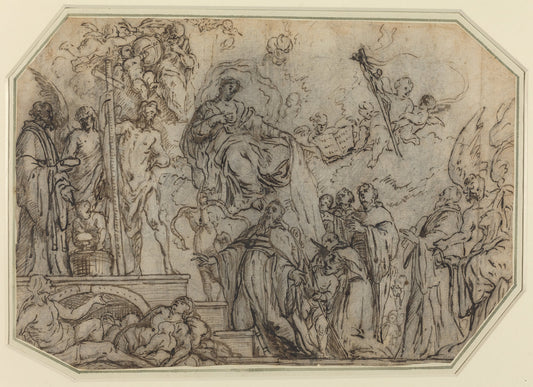 The Trinity and the Virgin Appearing to Ecclesiastics by Theodor Boeyermans (Flemish, 1620 - 1678), 16X12"(A3)Poster Print